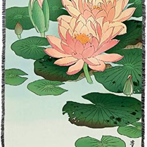 Pure Country Weavers Water Lily Blanket by Ohara Koson - Fine Art Gift Tapestry Throw Woven from Cotton - Made in The USA (72x54)