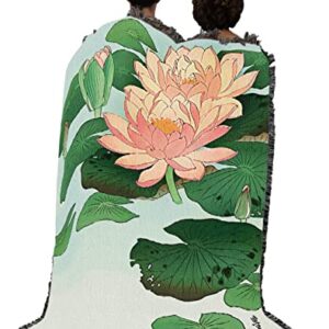 Pure Country Weavers Water Lily Blanket by Ohara Koson - Fine Art Gift Tapestry Throw Woven from Cotton - Made in The USA (72x54)