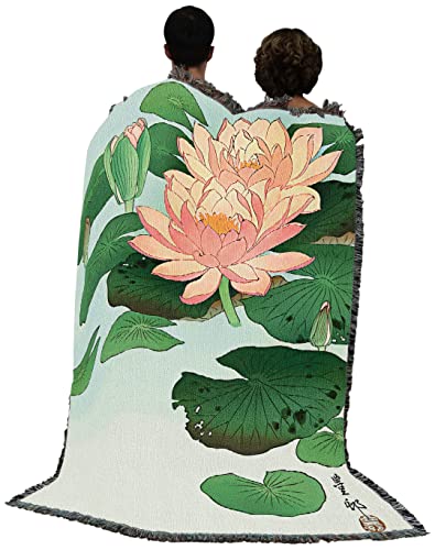 Pure Country Weavers Water Lily Blanket by Ohara Koson - Fine Art Gift Tapestry Throw Woven from Cotton - Made in The USA (72x54)