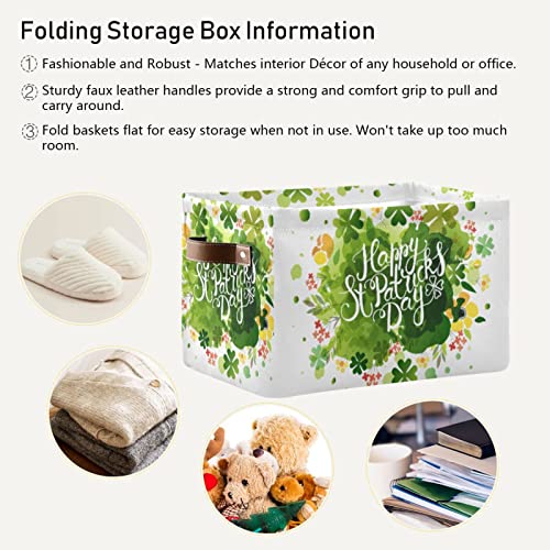 senya St. Patrick's Day Basket, St Patricks Day with Green Foldable Fabric Collapsible Storage Bins Organizer Bag for Storage Clothes