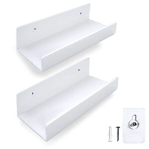 dynastyedition white acrylic shelves – set of two 15 inch bathroom versatile floating with hardware included shelf organizer adhesive sticker. (dd2035)