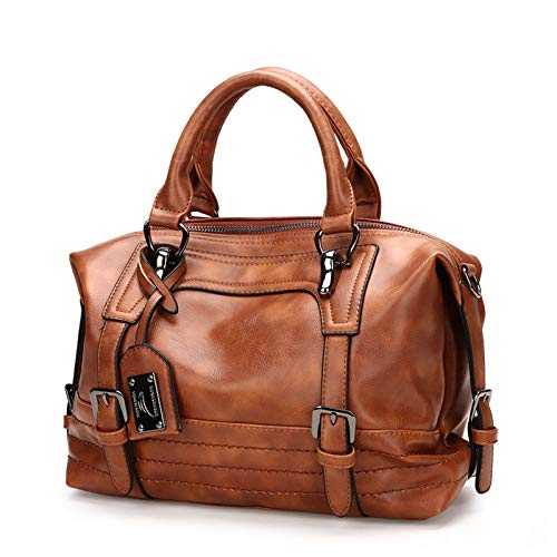 REHOC Women Leather Fashion Ladies Messenger Shoulder Bag Tote Satchel Purse Brown, Brown