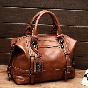 REHOC Women Leather Fashion Ladies Messenger Shoulder Bag Tote Satchel Purse Brown, Brown