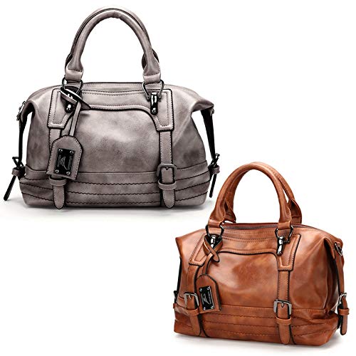 REHOC Women Leather Fashion Ladies Messenger Shoulder Bag Tote Satchel Purse Brown, Brown