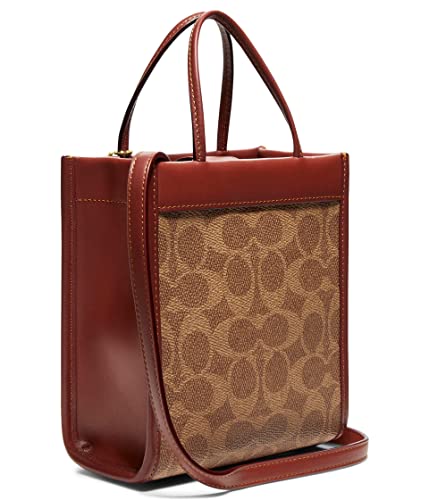 COACH Coated Canvas Signature Mini Cashin Tote Tan Rust One Size