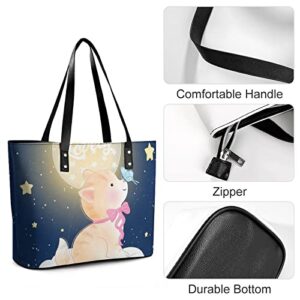 Womens Handbag Star Moon Cat Butterfly Leather Tote Bag Top Handle Satchel Bags For Lady