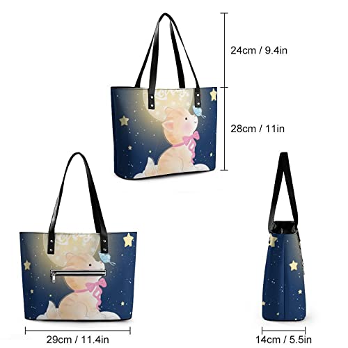 Womens Handbag Star Moon Cat Butterfly Leather Tote Bag Top Handle Satchel Bags For Lady