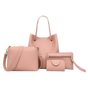rehoc fashionable pattern soft artificial soft leather 4 in 1 combo bag tote bag women wallet (pink), pink
