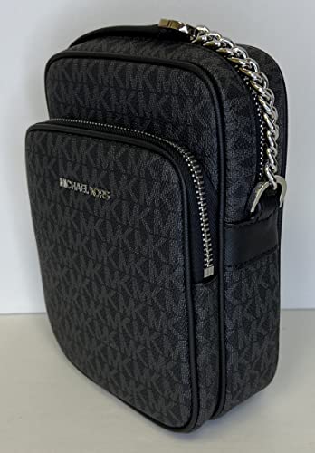 Michael Kors Jet Set Travel Medium Logo Crossbody bundled SM TZ Coinpouch & Purse Hook (Signature MK Black)