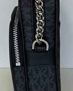 Michael Kors Jet Set Travel Medium Logo Crossbody bundled SM TZ Coinpouch & Purse Hook (Signature MK Black)