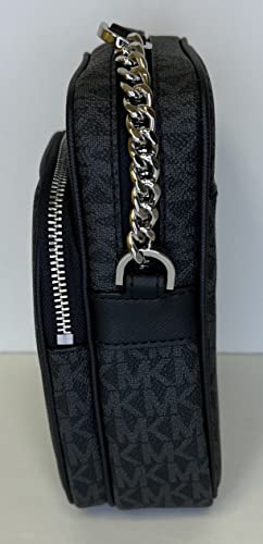 Michael Kors Jet Set Travel Medium Logo Crossbody bundled SM TZ Coinpouch & Purse Hook (Signature MK Black)