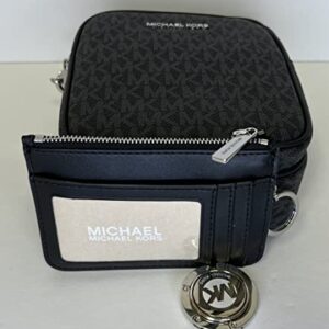 Michael Kors Jet Set Travel Medium Logo Crossbody bundled SM TZ Coinpouch & Purse Hook (Signature MK Black)