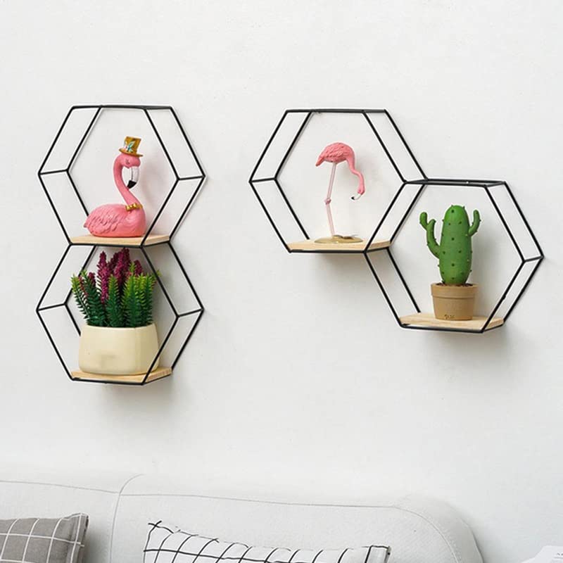 EYHLKM Iron Wall Shelf Ornaments Wall-Mounted Hexagonal Iron Shelf Storage Rack TV Background Bedroom Bedside Pendant (Color : D)