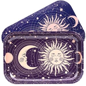 sun moon rolling tray with magnetic lid, 11”x7” – large storage decorative tray – ideal for home & travel, celestial aesthetic metal tray set – mystical gifts for spiritual hippie, astrology