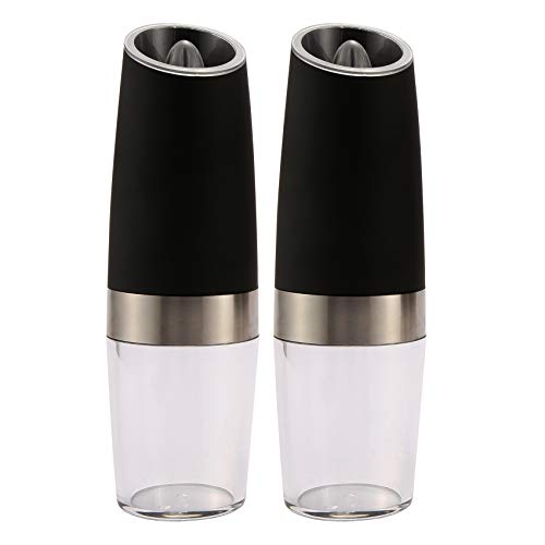 REHOC Premium Gravity Electric Salt and Pepper Grinder 2 Battery Powered Salt Shakers, Automatic Hand Pepper Mills with LED Light, Adjustable Coarseness (Black)