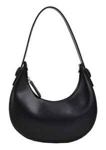 handafa pu leather moon bag half moon hobo bag crescent saddle shoulder purse for women(black)