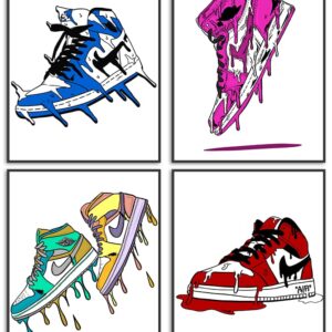 Nilem Design Sneaker Poster Hypebeast Room Decor Shoes Prints Set of 4 Unframed (8''x10'') Sneakerhead Poster Aesthetic Cool Poster for Teen Boys Guys Men Room Dorm Bedroom Wall Art Decor