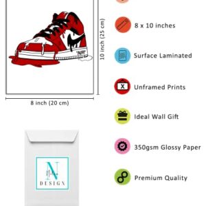 Nilem Design Sneaker Poster Hypebeast Room Decor Shoes Prints Set of 4 Unframed (8''x10'') Sneakerhead Poster Aesthetic Cool Poster for Teen Boys Guys Men Room Dorm Bedroom Wall Art Decor