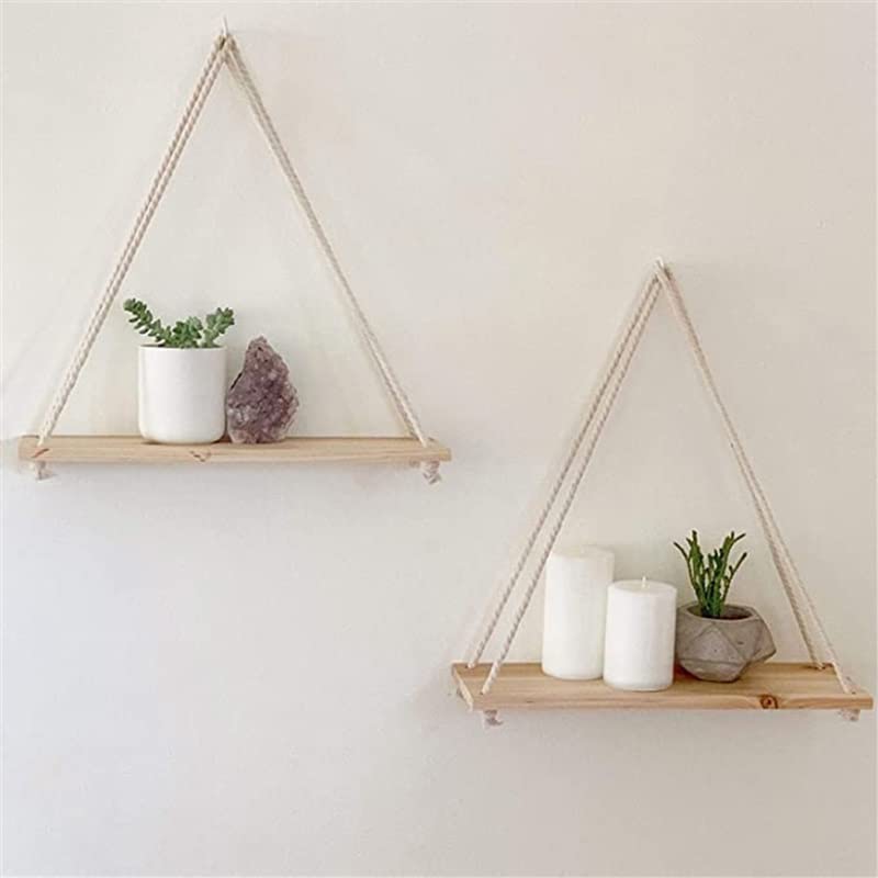 EYHLKM Hanging Wall Shelves Decoration Wooden Swing Hanging Rope Plant Flower Pot Floating Shelf Wall Decoration Home Decor