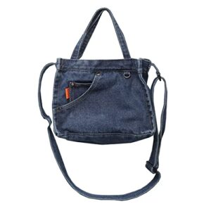 denim cowboy bag unisex vintage cowboy hobo handbag shoulder bag travel school office bag b-dark blue