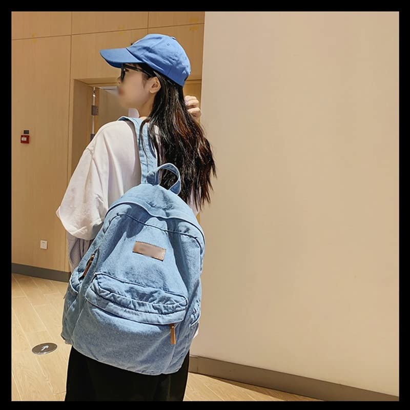 DINGZZ Soft Canvas School Backpack Trendy Denim Travel Student Bag Male Female College Backpack (Color : E, Size : 32 * 13 * 40CM)