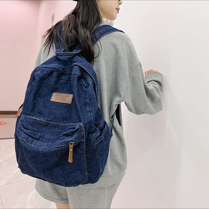 DINGZZ Soft Canvas School Backpack Trendy Denim Travel Student Bag Male Female College Backpack (Color : E, Size : 32 * 13 * 40CM)