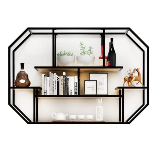 FBJFD Living Room Wall-Mounted Solid Wood Round Shelf Wall Decorative Wall Shelf Creative Bookshelf Wall Wall Placed Artwork (Black,Style 2 Diameter 31.5 Inch)