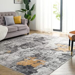 oigae machine washable rug 5′ x 7′, ultra-thin abstract modern area rug stain resistant anti slip backing rugs for living room bedroom, grey, yellow