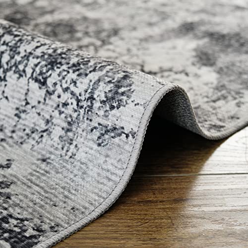 OIGAE Machine Washable Rug 5' x 7', Ultra-Thin Abstract Modern Area Rug Stain Resistant Anti Slip Backing Rugs for Living Room Bedroom, Grey, Yellow