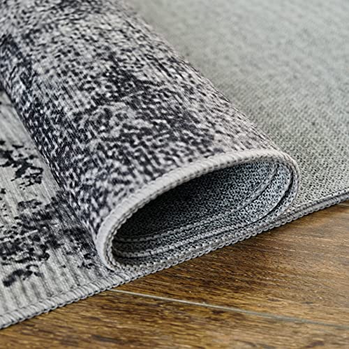 OIGAE Machine Washable Rug 5' x 7', Ultra-Thin Abstract Modern Area Rug Stain Resistant Anti Slip Backing Rugs for Living Room Bedroom, Grey, Yellow