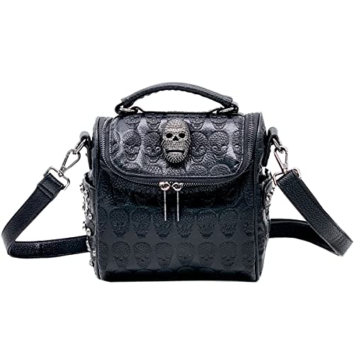 XingChen Women Skull Handbag Embossed Purse Vintage Crossbody Bag Clutch Classic Rivets Purse Gothic Shoulder Bag Black