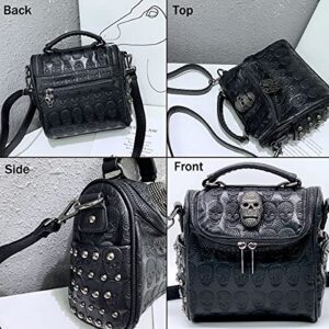 XingChen Women Skull Handbag Embossed Purse Vintage Crossbody Bag Clutch Classic Rivets Purse Gothic Shoulder Bag Black