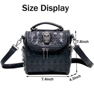 XingChen Women Skull Handbag Embossed Purse Vintage Crossbody Bag Clutch Classic Rivets Purse Gothic Shoulder Bag Black