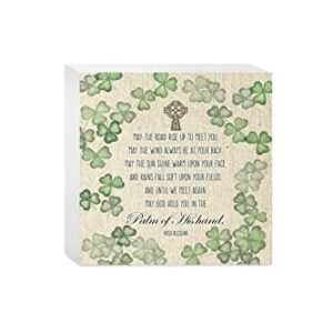 Elanze Designs Irish Blessing Green Shamrock Textured Tan 5 x 5 Wood Tabletop Sign Plaque