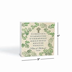 Elanze Designs Irish Blessing Green Shamrock Textured Tan 5 x 5 Wood Tabletop Sign Plaque