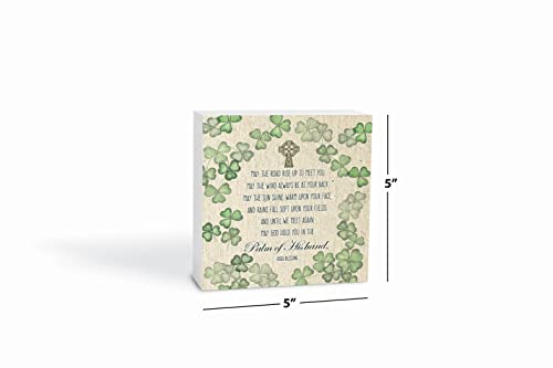 Elanze Designs Irish Blessing Green Shamrock Textured Tan 5 x 5 Wood Tabletop Sign Plaque