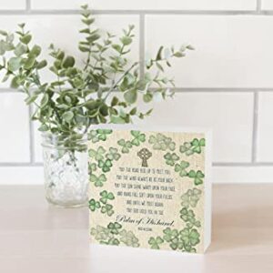 Elanze Designs Irish Blessing Green Shamrock Textured Tan 5 x 5 Wood Tabletop Sign Plaque