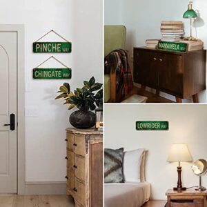 Pinche Way Street Sign 4 PCS Duplex Printed Retro Lowrider/Chingate/Memamela/Pinche Way Signs for Bedroom Men Room Decor, Flexible & Waterproof Funny Mexican Signs Lowrider Wall Art, 4x14 Inches