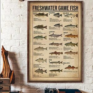 curteny vintage metal tin sign fishing knowledge freshwater game fish fisher poster tin sign poster vintage metal signs for bar music club man cave room wall decor 5.5×8 inch…1