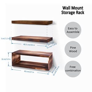 Noilk Floating Shelves, Bathroom Toilet Paper Holder Wall Mounted, Storage Shelf Organizer Over The Toilet, Decorative Kitchen Shelf Board Easy Install, Natural Wood Rustic Decor Plant Shelves