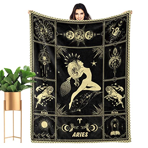 Aries Blanket 12 Horoscope Astrology Bed Blankets Soft Cozy Personalized Flannel Throw Blankets 60"X50"