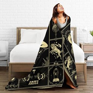 Aries Blanket 12 Horoscope Astrology Bed Blankets Soft Cozy Personalized Flannel Throw Blankets 60"X50"