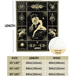 Aries Blanket 12 Horoscope Astrology Bed Blankets Soft Cozy Personalized Flannel Throw Blankets 60"X50"
