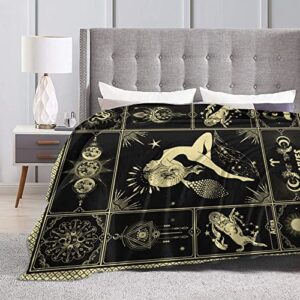 Aries Blanket 12 Horoscope Astrology Bed Blankets Soft Cozy Personalized Flannel Throw Blankets 60"X50"