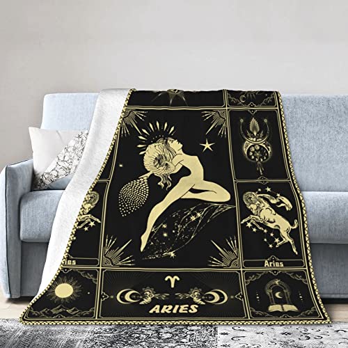 Aries Blanket 12 Horoscope Astrology Bed Blankets Soft Cozy Personalized Flannel Throw Blankets 60"X50"