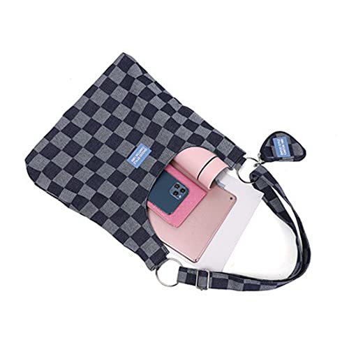 Asimtry Crossbody Bags for Women, Fashion Checkered Tote Bag Clutch Purses and Handbags Lightweight Women's Canvas Shoulder Bag Satchel Bags Gifts for Her (Black)