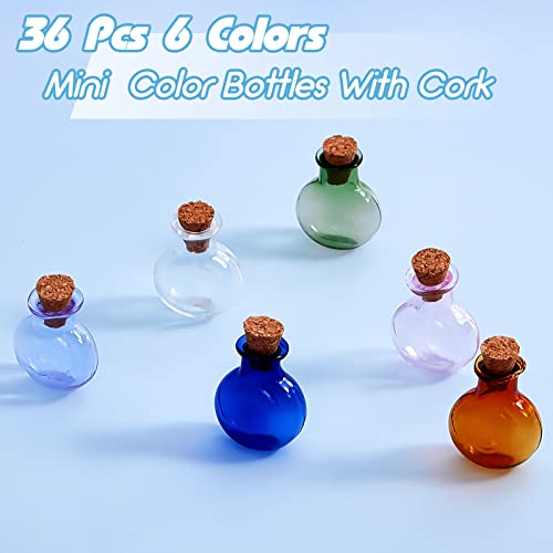 Sumind 36 Pieces Mini Glass Bottles Jars with Cork Stoppers Colored Wishing Bottle Small Potion Bottles Spell Jars Decorative Tiny Glass Jars Vintage Medicine Vials for Wedding Party DIY Decoration