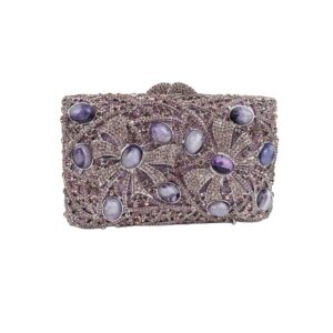 purple agate stones evening bag women luxury crystal clutch glitter rhinestone purses for party wedding
