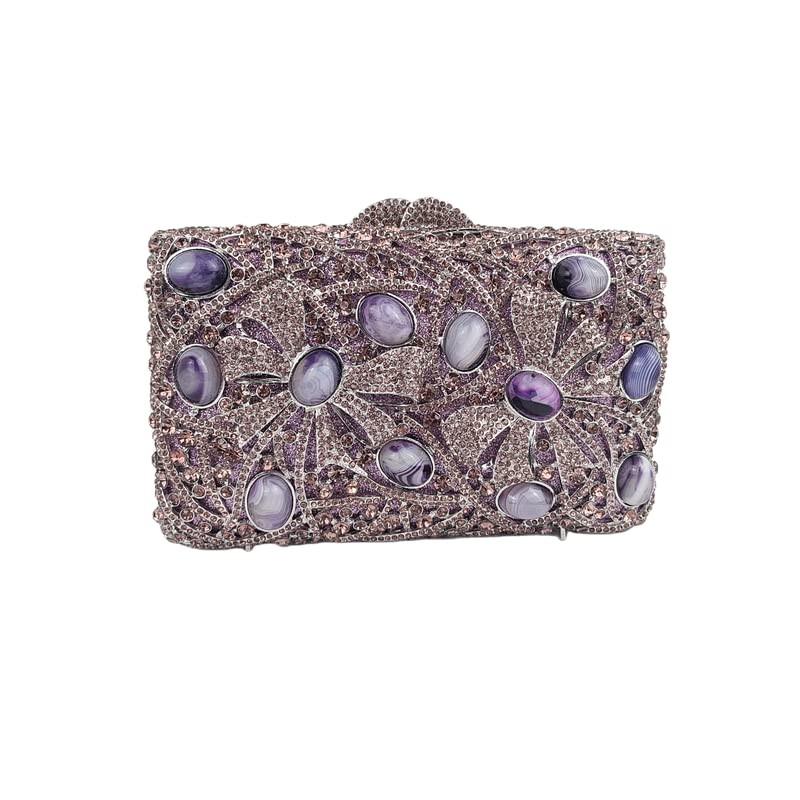 Purple Agate Stones Evening Bag Women Luxury Crystal Clutch Glitter Rhinestone Purses for Party Wedding