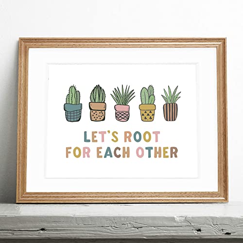 Let's Root For Each Other, Kids Bedroom Wall Art Decor, Children's Inspiration Quote, Plant Decor, Playroom Decor, Be Kind, Child Art, Boho Classroom Decor, Unframed (8X10 INCH)